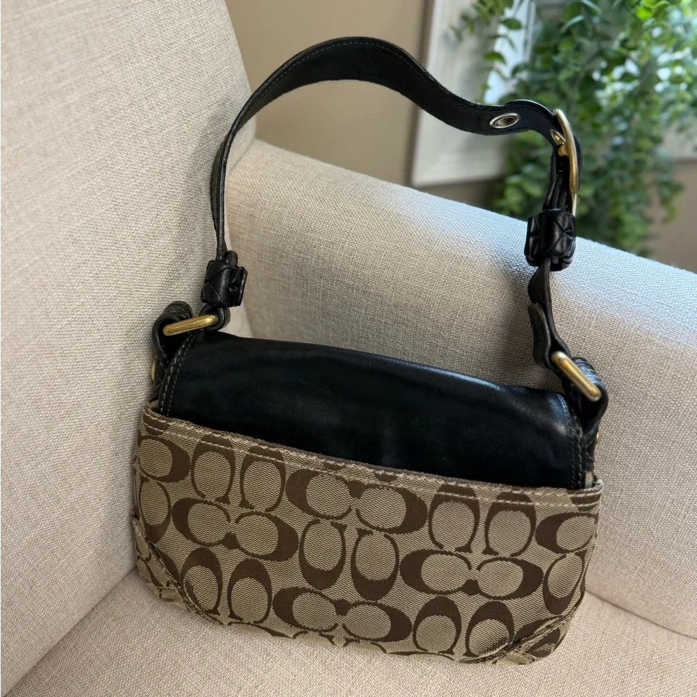 Coach 11411 Vintage Bleeker Black Jacquard Leather Flap Shoulder Bag Purse Y2K - Picture 2 of 7